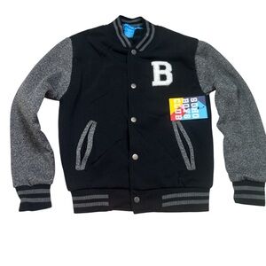 Black and Gray Varsity Jacket with Ribbed Collar